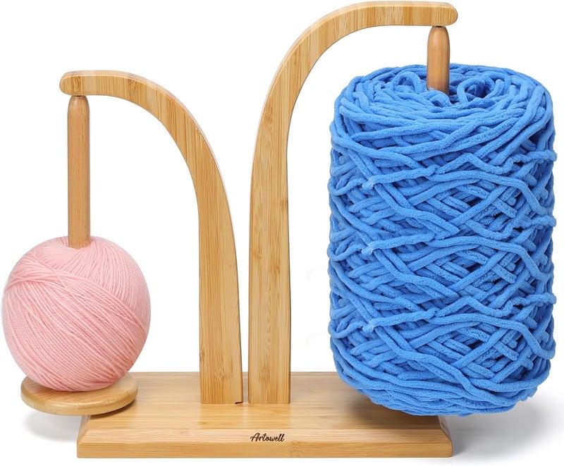 FLYKEY Yarn Holder for Knitting and Crocheting,Wooden Yarn Spinner with 2 Spindles by Artowell,an Ideal Gift for Knitting Enthusiasts Knitting,Wool Storage for Knitting Lovers in Original Bamboo Color - Image 2